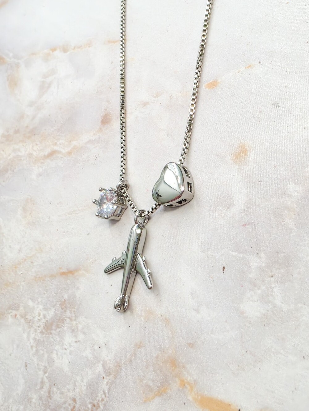 Travel Airplane Heart Necklace Silver Charm Pendant Gift for Her - Picture 7 of 7